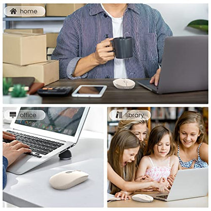 MAGIC-REFINER X1 Wireless Computer Mouse with Battery Level Visible | 2.4G Portable, Ultra Slim USB Mouse, Silent Click, 1600 DPI for Win/Mac/PC/Laptop/Computer/Office/Travel - color: Ivory