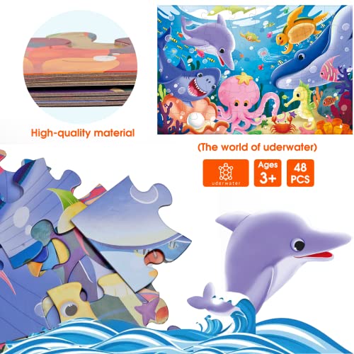 Jumbo Floor Puzzle for Kids,48 Piece Underwater Jigsaw Puzzle Ages 3-8 | Underwater Animal Puzzle,Extra-thick Cardboard,Preschool Learning Toy,35x24 in Completed,Educational Gift for Boys and Girls - style: Underwater
