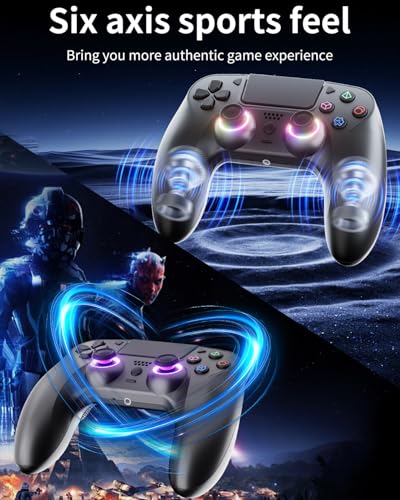 Black Wireless Controller Compatible for PS-5/Pro/Slim/PC, Gradient Color RGB mode/haptic feedback/1000 mAH battery/Motion Sensing/3.5mm Audio Jack
