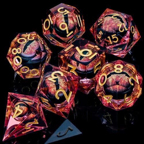 ARUOHHA DND Resin Dice Dragon Eye Dice Liquid Core Red Sharp Edged Dice Set with Gift Box, Polyhedral D and D Dice Set Role Playing Game D20 D12 D10 D8 D6 D4 - color: Ly03-red