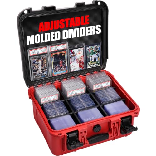 Graded Card Case Storage Box for Sports Cards, 6 Dividers, Waterproof | Baseball Trading Card Box for PSA BGS SGC CGC Slabs, Toploaders, Magnetic Holders & One Touch Cases - color: Black+Red