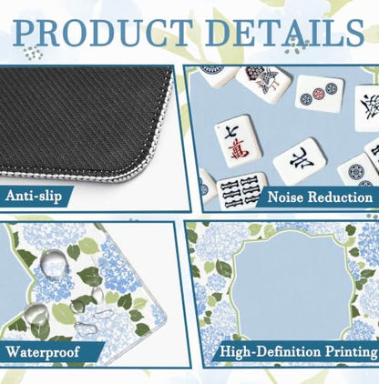 Blue and White Hydrangea Mahjong Mat 31.5x31.5 Inch | Blue Floral Non-Slip And Noise Reduction Mah Jong Table Mat Cover For Mahjong Lovers, Poker, Board Games And Dominoes. - color: Blue Hydrangea