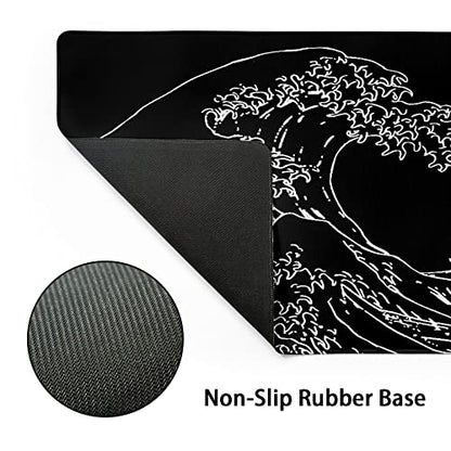 Black and White Japanese Sea Wave Mouse Pad,Extended Large Gaming Mouse Pads 31.5x11.8 in,Japanese Kanagawa Desk Mat,Laptop Mousepad Non-Slip Rubber MousePads for Office Home Travel - color: Japanese Sea Wave, size: 11.8" x 31.5"