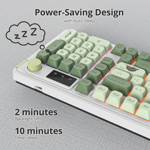 Owpkeenthy 96% Wireless Matcha Green Keyboard with Number Pad Knob, 98 Keys Silent Mechanical Feeling Membrane Creamy Gaming Keyboard 3-Mode Wired/Bluetooth 5.0/2.4G for Win/Mac(98 Matcha) - color: 98 Matcha