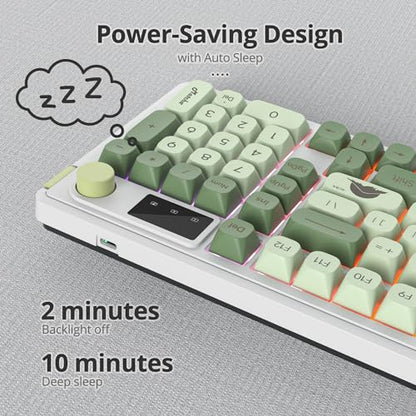 Owpkeenthy 96% Wireless Matcha Green Keyboard with Number Pad Knob, 98 Keys Silent Mechanical Feeling Membrane Creamy Gaming Keyboard 3-Mode Wired/Bluetooth 5.0/2.4G for Win/Mac(98 Matcha) - color: 98 Matcha