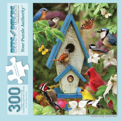 Bits and Pieces Jigsaw Puzzles for Adults 300 Pieces - Summer Song Birds | 18" x 24" Jigsaw Puzzle 300 Pieces - Birdhouse Summer Birds Puzzle - Recycled Cardboard - Bright Colors - No False Fits - size: 300 Piece Puzzle