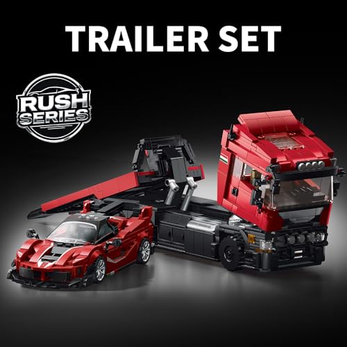 APAWR 1728PCS Red 2-in-1 Truck car MOC Building Block Set, Collectible Display Truck Gift Set for Boys Age 8+and Adult，Construction Vehicle Series Rescue Tow Truck Set, Adult Car Model - color: Red