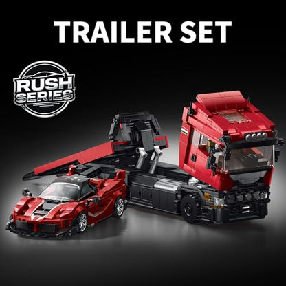 APAWR 1728PCS Red 2-in-1 Truck car MOC Building Block Set, Collectible Display Truck Gift Set for Boys Age 8+and Adult，Construction Vehicle Series Rescue Tow Truck Set, Adult Car Model - color: Red