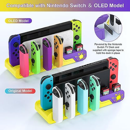 Switch Charging Station - Charges up to 6 Joycons with Game Card Storage Stand for Nintendo Switch & OLED Model Joycons (Designed for Splatoon 3) - color: Splatoon 3 Edition