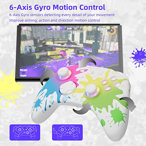Mytrix Wireless Switch Controller fo Switch, Windows PC iOS Android Steam/Steam Deck, 7 Color RGB Lighting Pro Controller with Turbo, Motion, Vibration, Wake-Up, Headphone Jack (Tri-color) - color: Tri-Color