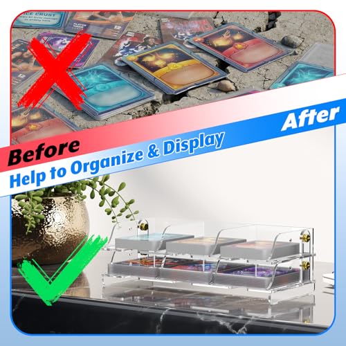 Acrylic Card Organizer Stand, 6 Compartments Card Sorting Tray Clear Cards Holder Organizer Desktop Tray Racks with Anti Slip Pad for Game, Trading, Baseball, Sports Cards
