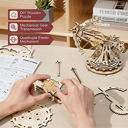ROKR 3D Wooden Puzzles for Adults, DIY Wooden Ballista Launcher Toys Building Model Kits STEM Projects Toys for Adult