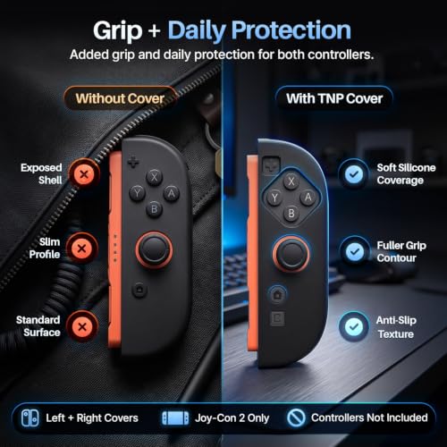 TNP JoyCon Cover for Nintendo Switch 2, Silicone Controller Case, Black | 2-Piece Anti-Slip Skin Set for Left and Right Joy-Con 2 Controllers with Matching Thumb Grip Caps; Controllers Not Included - color: Black