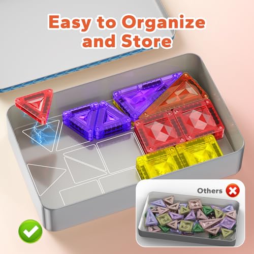 80PCS Mini Magnetic Tiles, Diamond Pattern Travel Magnetic Tiles Building Set with Case, Construction Toys for Kids 4-8 Portable Classroom Educational Learning Toddler Toys for Boys Girls Gift Ages 3+ - style: 80 PCS