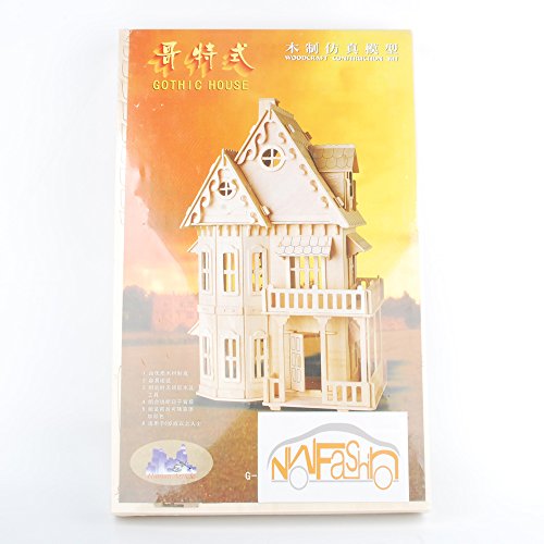 NWFashion 17" Wooden 6 Rooms DIY Kits 3D Puzzle for Christmas Party Halloween House (Gothic) - color: Gothic