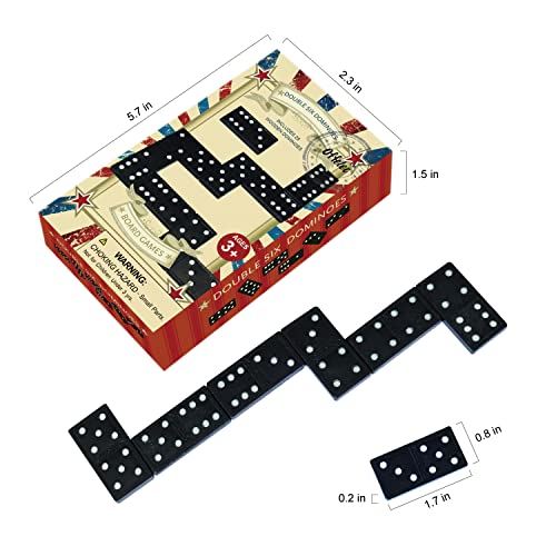 Offelec Wooden Double 6 Domino Set - 28 Tiles Black Dominoes for Kids, Adults, and Family Games Night | Ideal for 2-4 Players | Perfect for Classroom, Party, Travel, and Gifting | Classic Board Game - color: 1 Pack Double 6 Domino