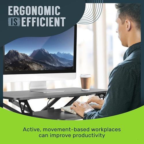 TechOrbits OF-S06-2 Desk Converter-37-inch Height Adjustable, MDF Wood, Sit-to-Stand Rise-X Pro Black, 36" - size: 36" MDF Wood