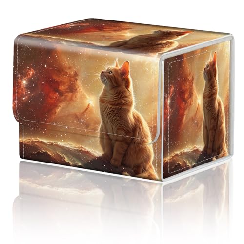 Card Game Storage Box TCG Deck Box MTG Card Box Organizer Trading Card Case Commander Deck Box TCG Card Storage Box Magnetic Closure Creative Pattern Up to 200 Cards, Orange And White Cat - color: Orange And White Cat