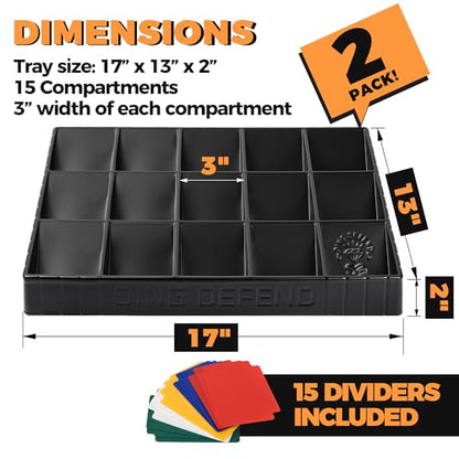 2 Pack Card Sorting Tray - Stackable Trading Cards Organizer, 15-Compartment Playing Organizing Tool - Sorter for Raw, Sleeved and Toploaders, Includes Label Dividers