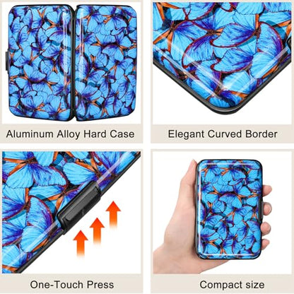 RFID Blocking Credit Card Protector Aluminum ID Case Hard Shell Business Card Holders Metal Wallet for Men or Women (Blue Butterfly) - color: Blue Butterfly