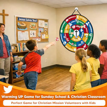 Garybank Bible Trivia Dartboard Game for Kids to Develop Biblical Virtue | 280 Trivia Questions, 20 Christian Virtue Cards, 24 Sticky Balls, Learn Bible Stories and Verses, Youth Group Pastor Ministry