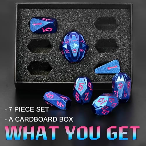 FONVGOGO Metal DND Dice Set for Dungeons and Dragon Gift RPG DND Campaign | Unique Cool Stonehenge Design,Polyhedral D and D Dice for DND Lovers Tabletop Role Playing Games TTRPG, Blue Pink - color: S Blue Pink
