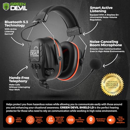 GREEN DEVIL Electronic Bluetooth Hearing Ear Protection Headphones With Boom Microphones 27dB Noise Cancelling Earmuffs - color: Orange