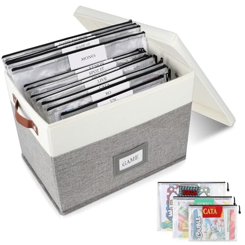 Board Game Organizer with 12pcs Zipper Bags and Writable Stickers, Storage with Lid for Office Supplies, Puzzles, Video Game, Craft Products - color: Gray, size: 1-Pack Large