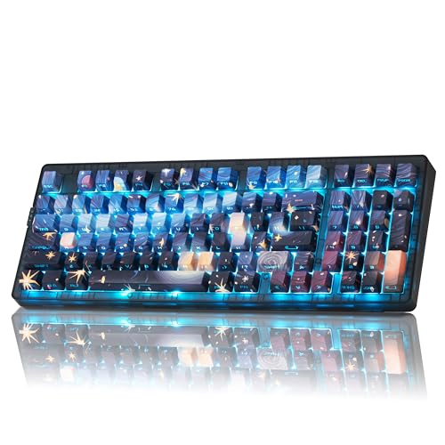 ZORNHER ZH980 Mechanical Keyboard,95% Blue Creamy Keyboard with Number Pad,Van Gogh's Starry Night Dye Sublimation PBT Keycaps,Pre-lubed Clicky Switches,Hot-Swappable - color: Van Gogh's Starry Night, size: Clicky Switch