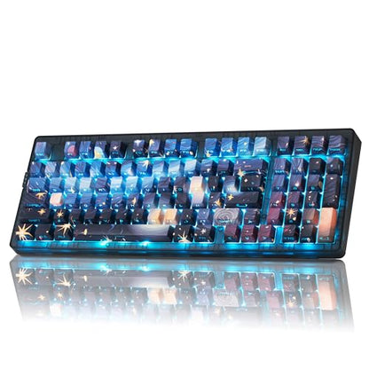 ZORNHER ZH980 Mechanical Keyboard,95% Blue Creamy Keyboard with Number Pad,Van Gogh's Starry Night Dye Sublimation PBT Keycaps,Pre-lubed Clicky Switches,Hot-Swappable - color: Van Gogh's Starry Night, size: Clicky Switch