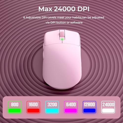 RK ROYAL KLUDGE RK M30 Wireless Gaming Mouse, 24000 DPI, 43g Ultra-Lightweight, PAW3311 Sensor, 2.4G/Bluetooth/USB-C Rechargeable Wireless Mouse with 5 Programmable Buttons for PC/Mac, Pink - color: pink