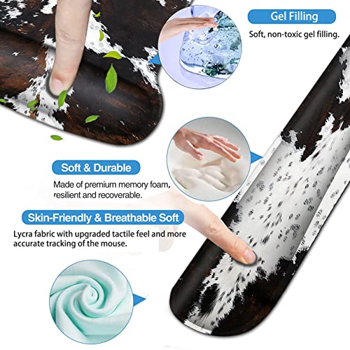 Mouse Pad with Ergonomic Wrist Support and Memory Foam Keyboard Wrist Rest, Non-Slip PU Base Gel Mouse Mat, Keyboard Palm Rest for Home Office Wireless Gaming Desk Pad Black & White Cowhide Fur - color: Yvb-mouse Pad -2-b-24