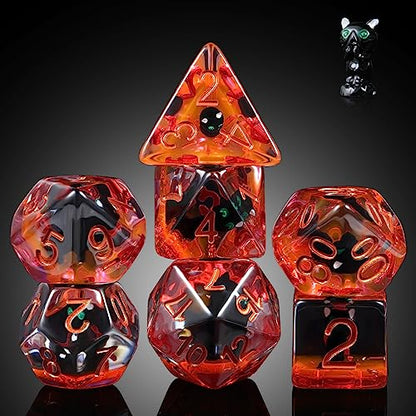 Black Cat Gaming Dice Set D&D, DNDND 7PCS Resin DND Dice with Velvet Bag for Dungeons and Dragons Role Playing Games and Tabletop Games（Black Cat - color: Cat-black