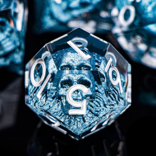 DND Skull Dice Set 7PCS Necromancer Polyhedral Dice for Dungeons Dragons RPG Role Playing Game, Resin Sharp Edged D and D Dice with Gift Box D6 D8 D10 D12 D20 (Navy Blue) - color: Navy Blue&silver
