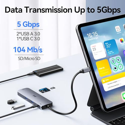 USB-C Hub HDMI Adapter for MacBook Pro/Air, 8-in-1 USB-C Video Hub with HDMI 4K@60Hz, SD/TF, USB-C Data Port, 100W PD, USB 3.0, USB-C Dongle Compatible with Dell XPS/Lenovo Thinkpad/HP/Surface/Yoga - size: 8-in-1