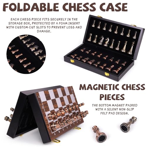 Magnetic Travel Chess Set, Folding Wooden Chess Board with Acrylic Pieces and Storage, Portable Chess Set for Adults and Kids, Classic Strategy Board Game Gift
