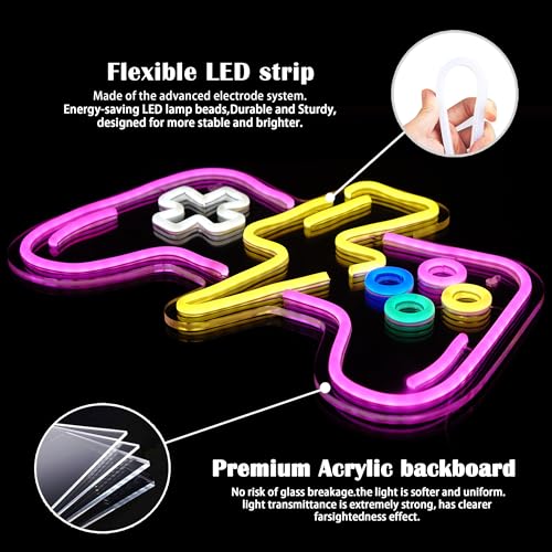 Pink LED Game Neon Sign Light for Gamer Room Decor USB Powered with Switch Gaming Accessories Acrylic Gamepad Neon Sign for Video Game Room Teen Girls Bedroom Wall Decor Gift Ideas for Gamer - style: Lightning Pink Gampad