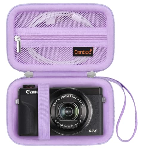 Canboc Carrying Case for PowerShot G7 X Mark III/ G7X Mark II Digital 4K Vlogging Camera, SX740 SX730 Camera Bag, Zipper Mesh Pocket fits USB Cable, Batteries, Purple - color: Purple
