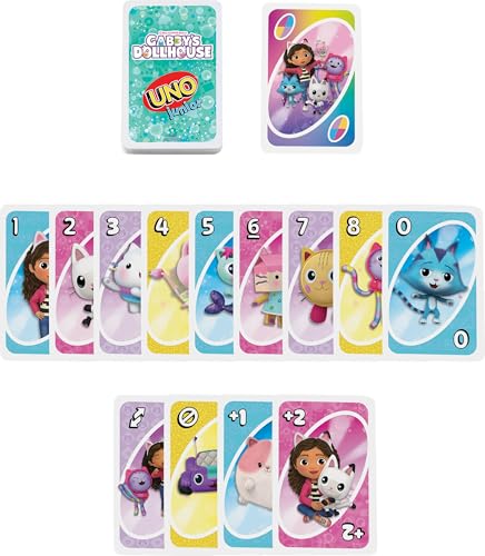 Mattel Games UNO Junior Gabby's Dollhouse Card Game for Ages 3+ | Pre-School Age Learning Game for 2-4 Players with 3 Levels of Play for Family Game Night & Kids Birthday Parties - style: UNO Junior Gabby’s Dollhouse Card Game