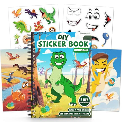 Dinosaur Reusable Sticker Book for Toddlers, DIY Make-a-face Jelly Stickers | Make A Face & Scene Decoration Play, Washable and Reusable Jelly Stickers, Portable Travel Friendly, Airplane Trip Essentials - style: Dinosaur