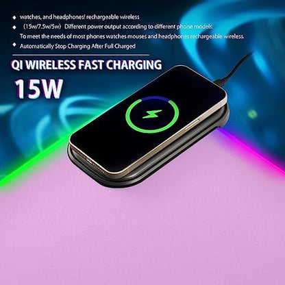 Lavender Magenta Wireless Charging RGB Gaming Mouse Pad 15W, LED Mouse Mat 31.5 x 11.8 Inch, 14 Light Modes Extra Large Mousepad Non-Slip Rubber Base Computer Keyboard Mat for Gaming, PC, Laptop, Desk - color: Lavender Magenta, size: XX-Large 31.5x11.8in