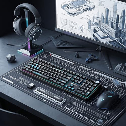 Redragon RM104 Wireless Gaming Keyboard with Knob, Tri-Mode BT/2.4G/USB-C RGB Computer Keyboards, 4000mAh Battery, Programmable Software Support, Anti-Ghosting, Compatible with PC Mac - Black & Blue - color: Black & Blue