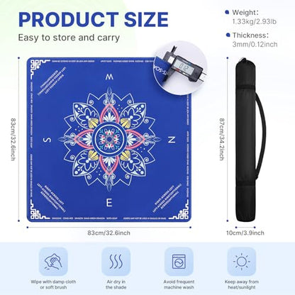 DEVPNR Mahjong Mat for Table with Rules, 32.6"x32.6", Blue | Non-Slip Table Cover, Noise-Reducing, with Rules, Portable with Travel Bag, for American Mahjong, Poker, Card & Board Games - color: Blue