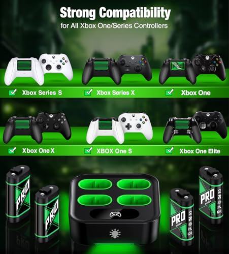 Upgraded Fast Charging Rechargeable Battery Packs with Light Control, 4x4080mWh Xbox Controller Batteries with Charger Dock for Xbox Series X|S, One S/X/Elite Controllers,Cases and Storage Sets - size: M (4080mWh)