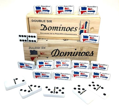 PRK 14 Dominican Republic Dominoes Double Six Novelty Set with Dominican Republic Flag Design - Ideal for Parties 1 Set med Size Domino