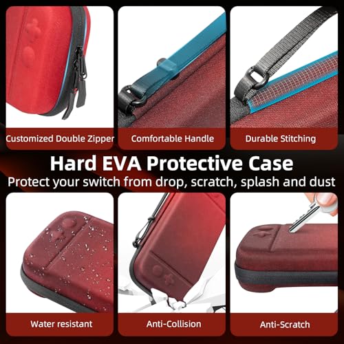 BRHE Switch 2 Carry Case Compatible with Nintendo Switch 2 Console | Large Capacity Switch 2 Case, Travel Bag for Switch 2 Console & Accessories, 30 Game Card Slots (Black Red Gradient) - color: Black Red Gradient