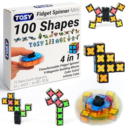 TOSY Magnet Fidget Spinner Mini - 8 Blocks, 3 in 1 Toy: Transformable Fidget Spinner, Infinity Cube, 2x2 Puzzle Cube, Stress Relief, STEM Sensory Magnet Tiles Birthday Gift for Kids/Boys/Girls/Adults - color: Mini a
