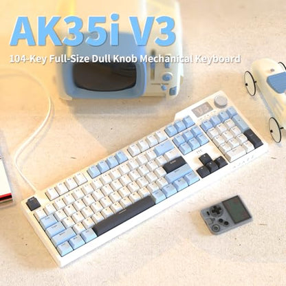 AJAZZ AK35I V3 104-Key Full Size Wired Gasket Mount Gaming Keyboard with Multimedia Buttons & Knob Control | Five Layer Pad | OEM Profile PBT Keycaps | Blue Backlit Custom Keyboard - color: AK35i V3 Blue Wired