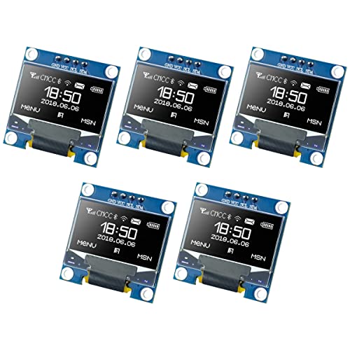 Hosyond 5 Pcs 0.96 Inch OLED I2C IIC Display Module 12864 128x64 Pixel SSD1306 Mini Self-Luminous OLED Screen Board Compatible with Arduino Raspberry Pi (White) - color: White