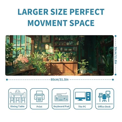 Green Plant Mouse Pad Desk Mat XL Extended Large Gaming Desk Pad Mousepad, Fresh Leaves Bookshelf Computer Laptop Keyboard and Mouse Mat, Desktop Protector Mat for Office and Home 31.5x11.8 in - color: Green Plant